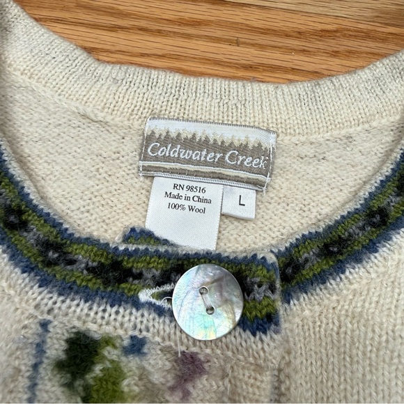 Vintage Floral Embroidered Wool Sweater with Mother of Pearl Buttons - Picture 5 of 7